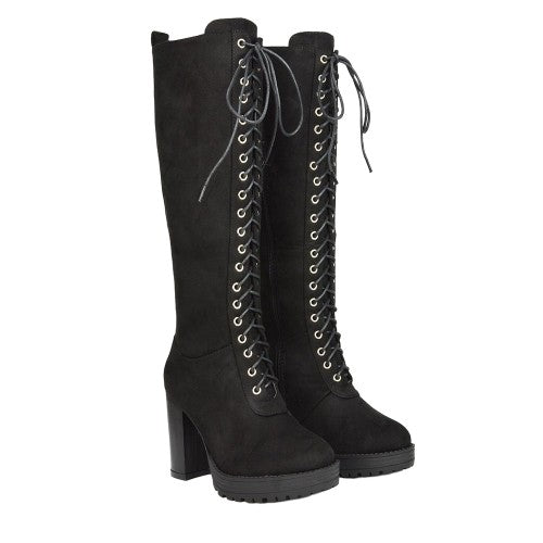 Front - XY London Womens/Ladies Ruthie Suedette Platform Knee-High Boots