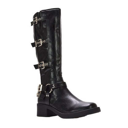 Front - XY London Womens/Ladies Cobra Square Toe Mid Block Heel Biker Boots