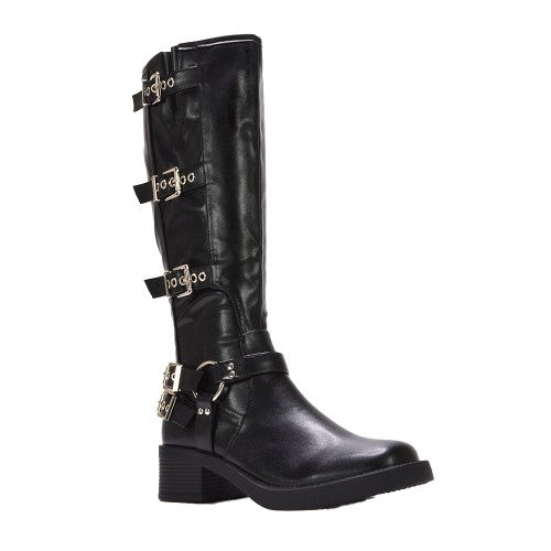Front - XY London Womens/Ladies Cobra Square Toe Mid Block Heel Biker Boots
