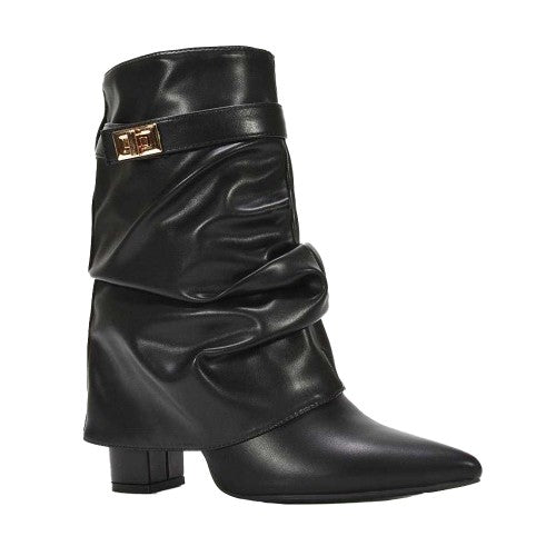Front - XY London Womens/Ladies Thalia Ruched Pointed Block Heel Ankle Boots