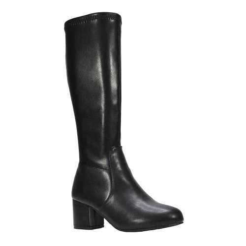 Front - XY London Womens/Ladies Masie Knee-High Low Mid Block Heel Boots