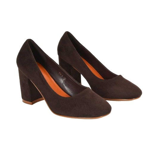 Front - XY London Womens/Ladies Esme Round Toe Mid Block Heel Court Shoes