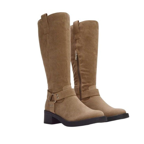 Front - XY London Womens/Ladies Roma Knee-High Mid Block Heel Western Boots