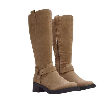 Front - XY London Womens/Ladies Roma Knee-High Mid Block Heel Western Boots