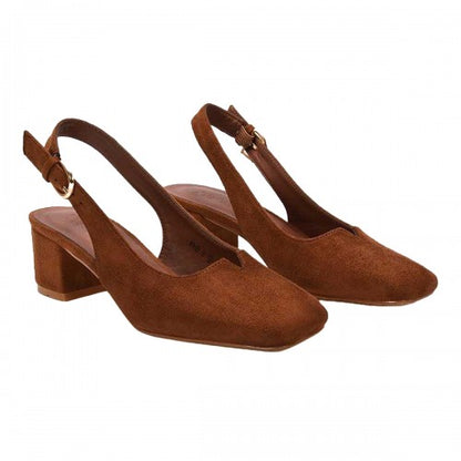 Front - XY London Womens/Ladies Elowen Sling Back Mid Block Heel Court Shoes