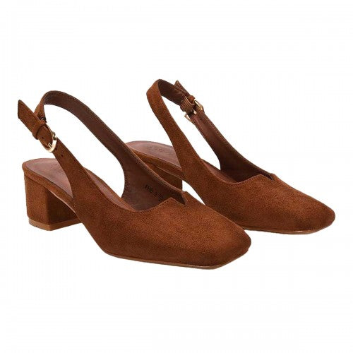 Front - XY London Womens/Ladies Elowen Sling Back Mid Block Heel Court Shoes