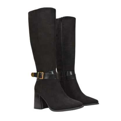 Front - XY London Womens/Ladies Ophelia Knee-High Block Heel Long Boots