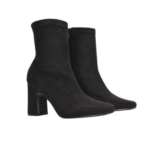 Front - XY London Womens/Ladies Alex Side Zip Stretch Block Heel Ankle Boots