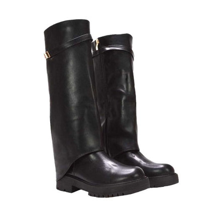 Front - XY London Womens/Ladies Amina Fold Over Knee-High Low Heel Boots