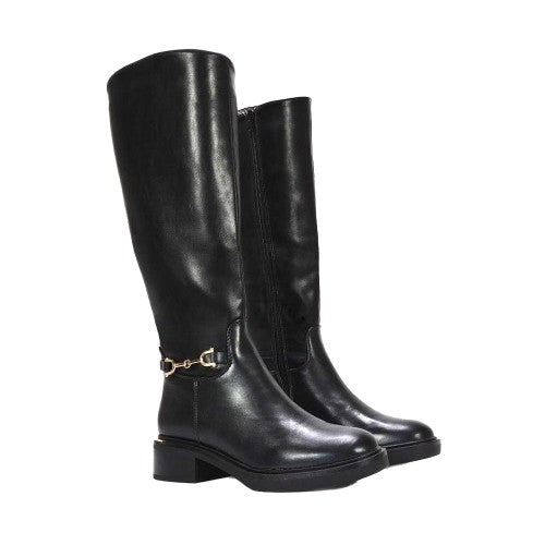 Front - XY London Womens/Ladies Cecily Chunky Low Heel Hardware Detail Biker Boots