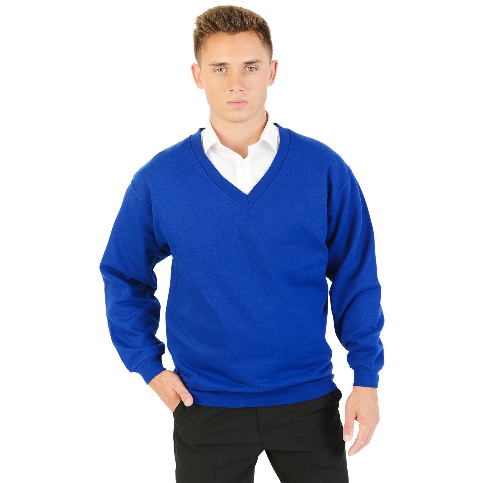 Royal - Back - Absolute Apparel Mens V Neck Sweat