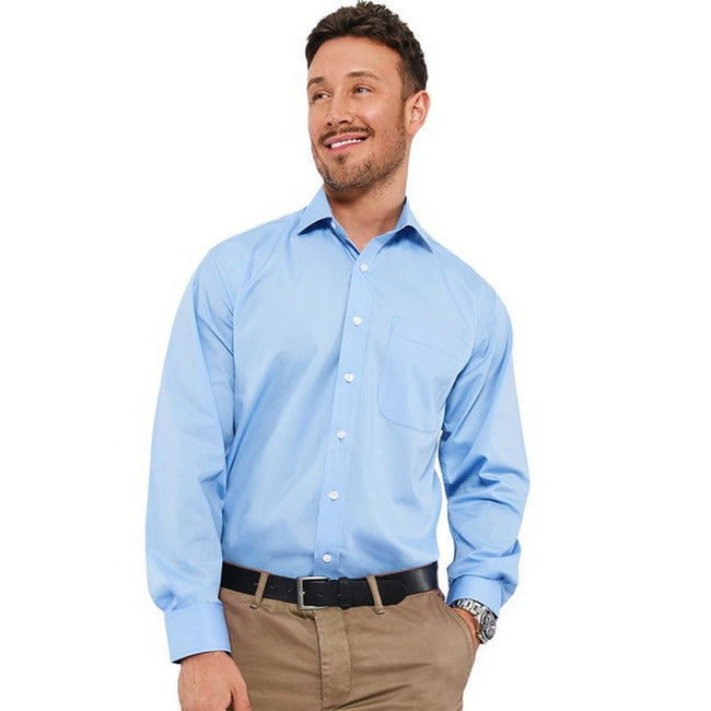 Light Blue - Side - Absolute Apparel Mens Long Sleeved Classic Poplin  Shirt