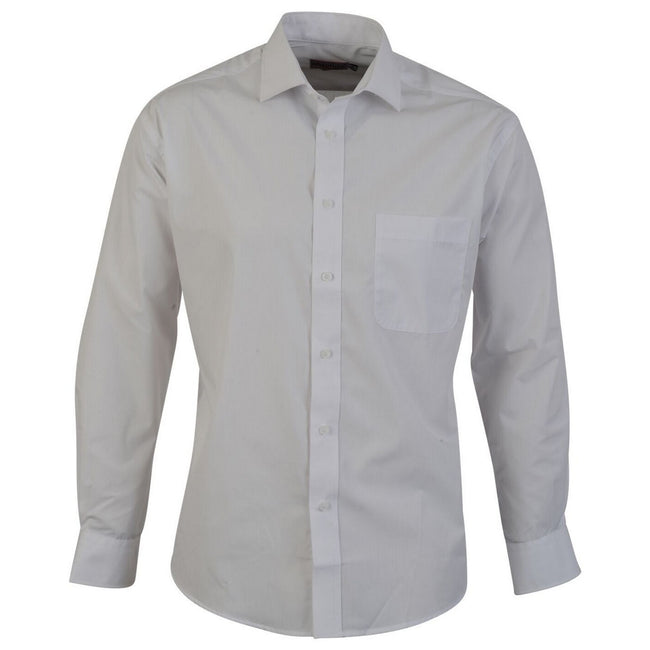 White - Front - Absolute Apparel Mens Long Sleeved Classic Poplin  Shirt