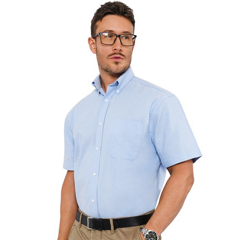 Light Blue - Back - Absolute Apparel Mens Short Sleeved Oxford Shirt