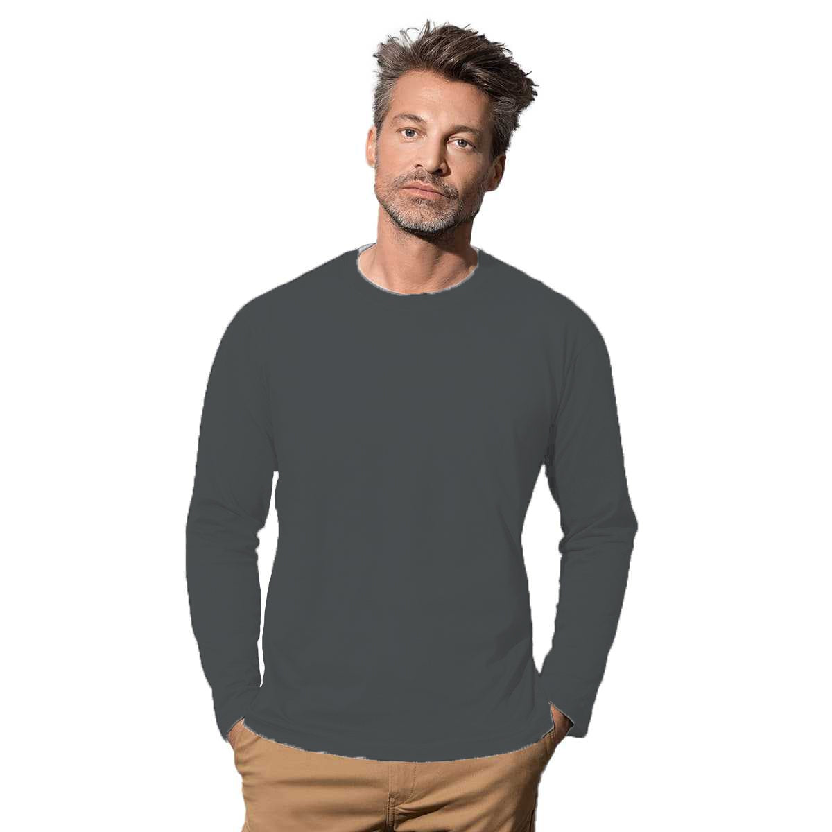 Slate Grey - Back - Stedman Mens Classic Long Sleeved Tee