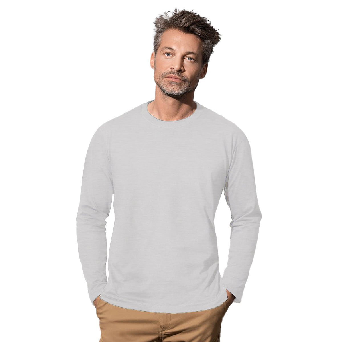 Heather Grey - Back - Stedman Mens Classic Long Sleeved Tee