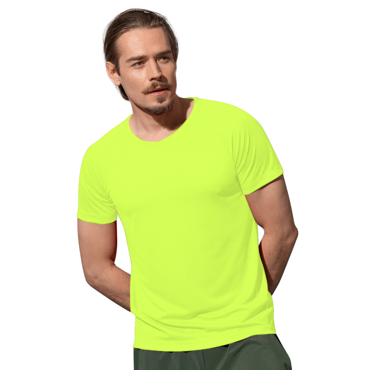 Cyber Yellow - Back - Stedman Mens Active Raglan Mesh T-Shirt