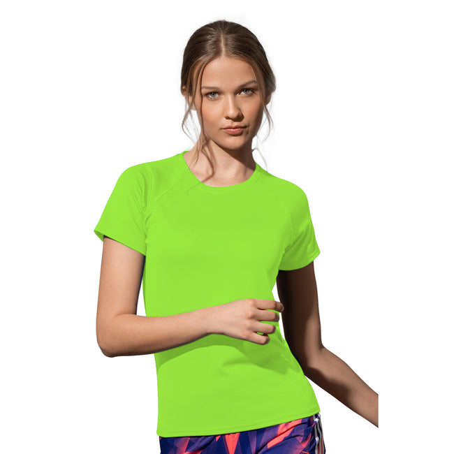 Kiwi Green - Back - Stedman Womens-Ladies Raglan Mesh T-Shirt