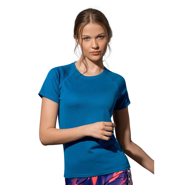 Blue - Back - Stedman Womens-Ladies Raglan Mesh T-Shirt