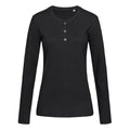 Black Opal - Front - Stedman Womens-Ladies Sharon Slub Henley Long Sleeved Tee