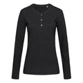 Black Opal - Front - Stedman Womens-Ladies Sharon Slub Henley Long Sleeved Tee