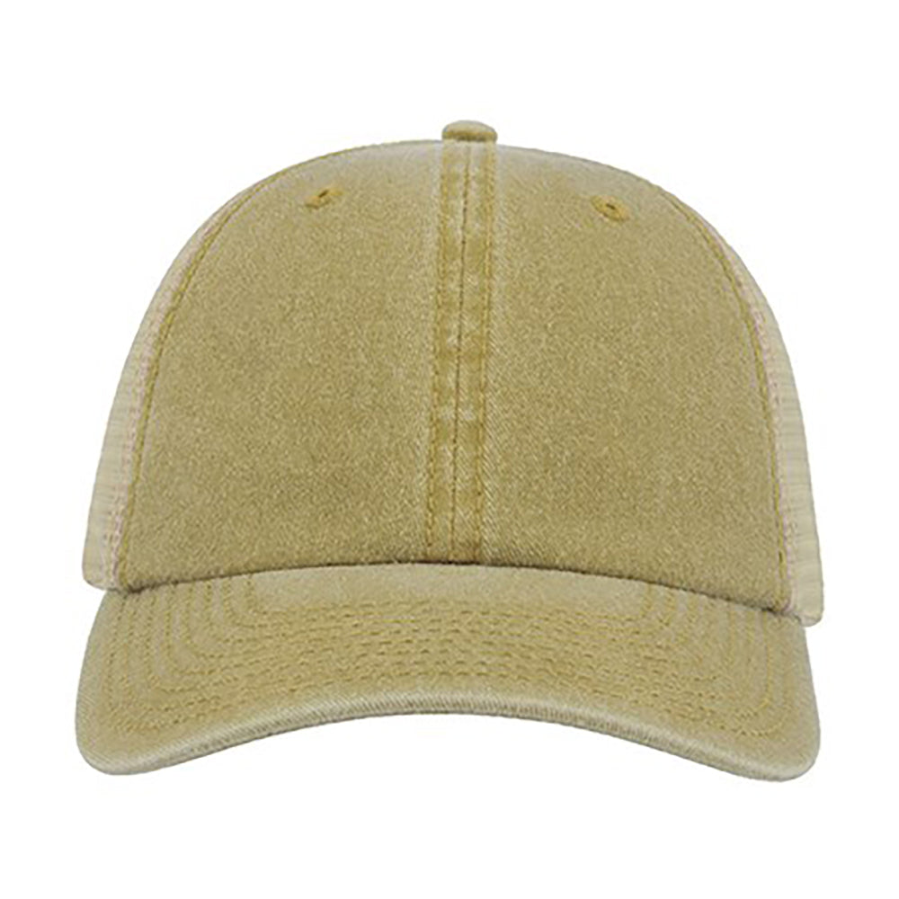 Khaki - Back - Atlantis Unisex Case Pigment Dyed 6 Panel Trucker Cap