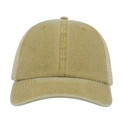 Khaki - Back - Atlantis Unisex Case Pigment Dyed 6 Panel Trucker Cap