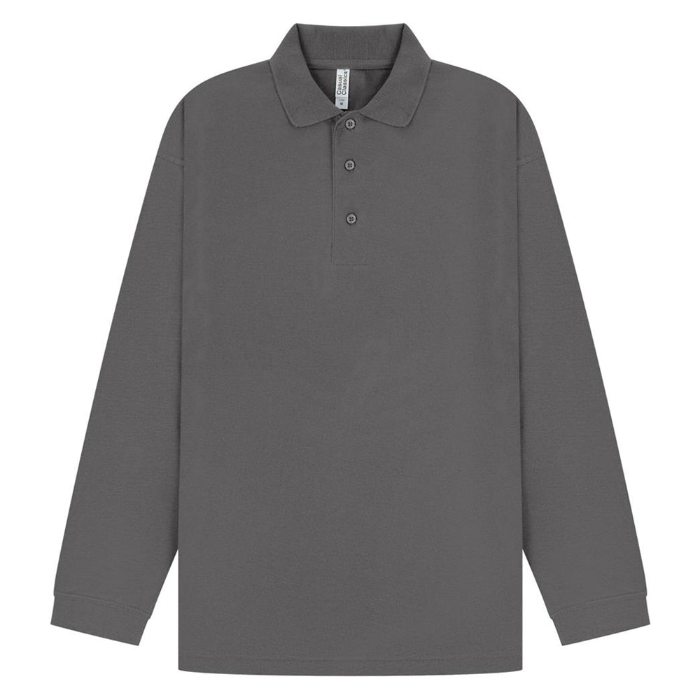 Charcoal - Front - Casual Classic Mens Long Sleeve Polo