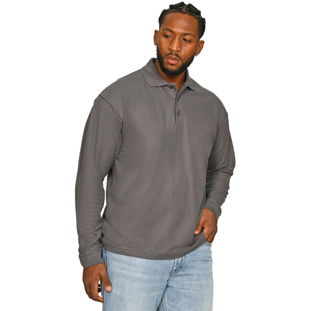 Charcoal - Side - Casual Classic Mens Long Sleeve Polo