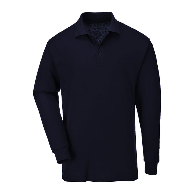 Navy - Back - Casual Classic Mens Long Sleeve Polo
