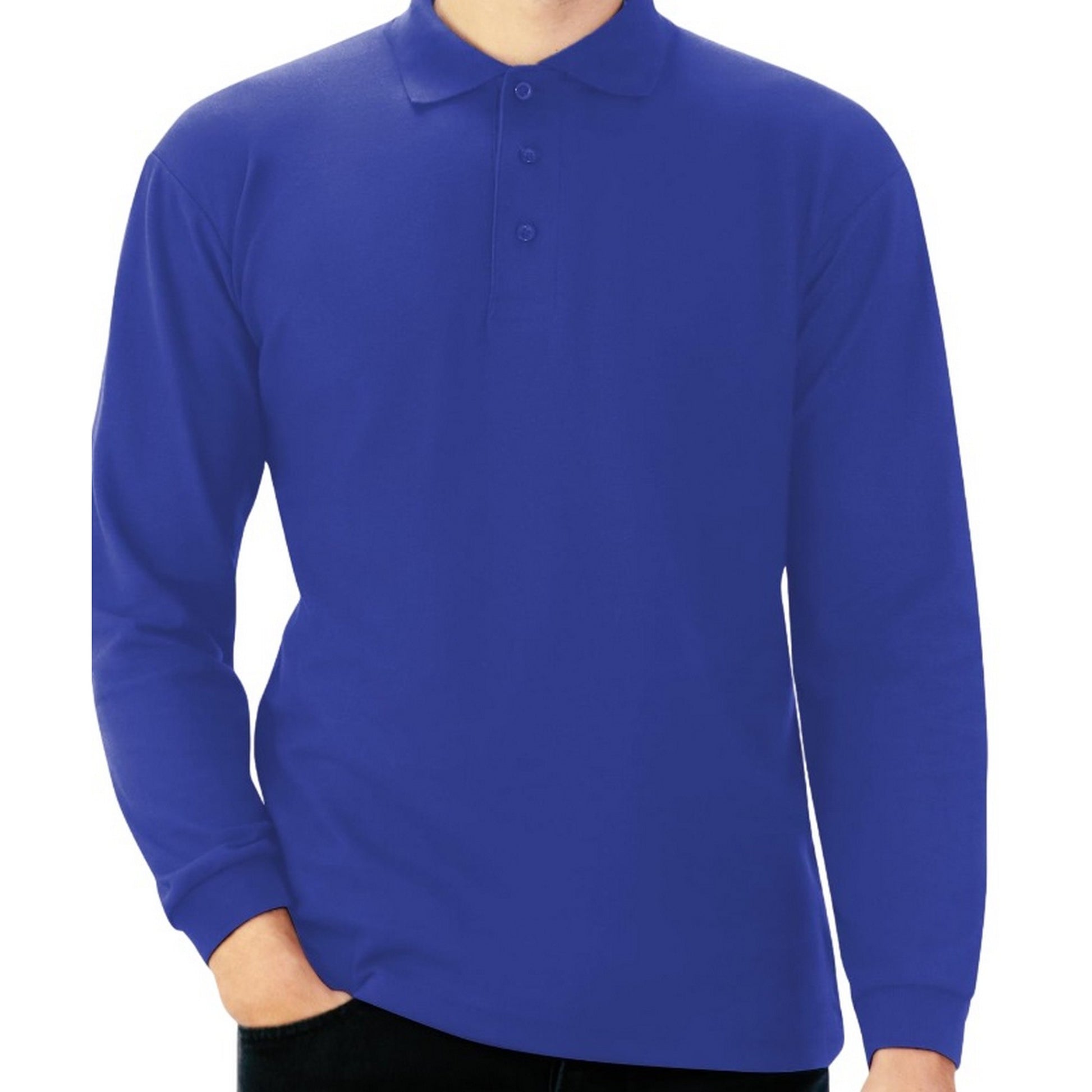Royal Blue - Back - Casual Classic Mens Long Sleeve Polo