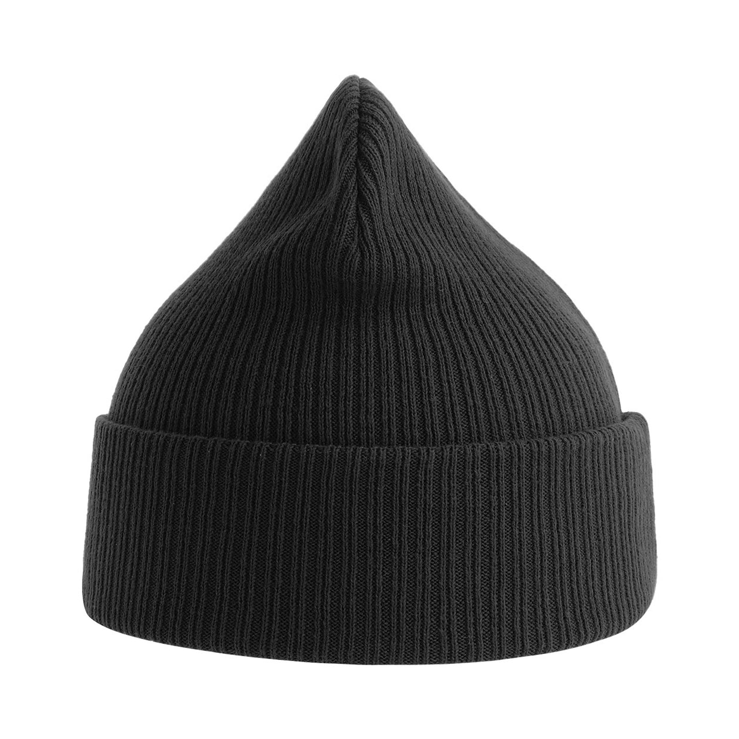Black - Side - Atlantis Unisex Adult Nelson Ribbed Organic Cotton Beanie