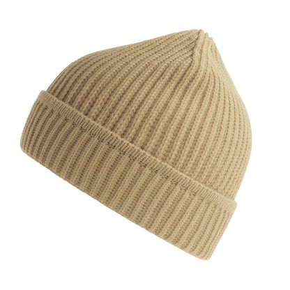 Beige - Front - Atlantis Unisex Adult Maple Ribbed Recycled Beanie