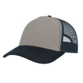 Grey-Navy - Side - Atlantis Unisex Adult Rapper 5 Panel Canvas Recycled Trucker Cap