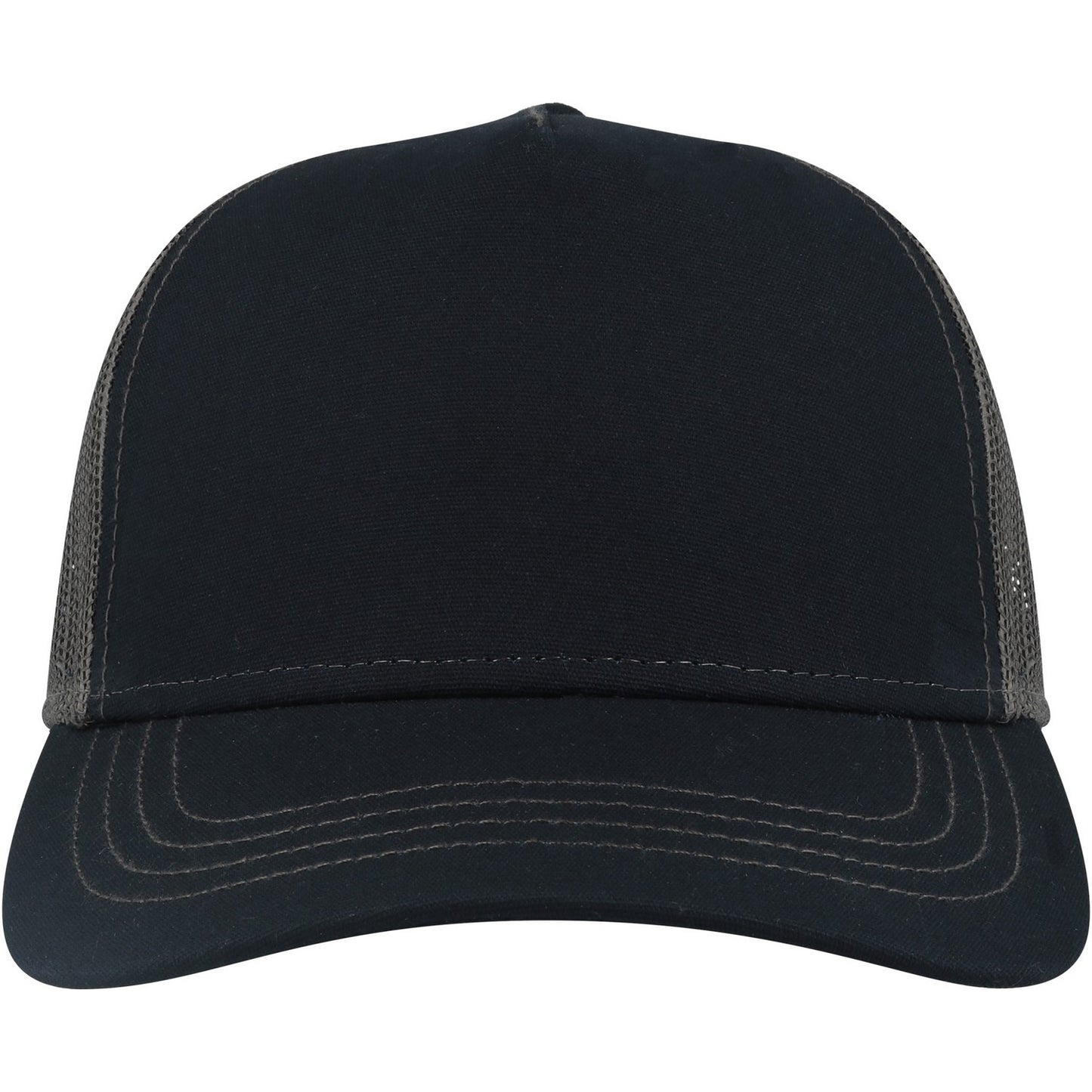 Navy-Dark Grey - Front - Atlantis Unisex Adult Rapper 5 Panel Canvas Recycled Trucker Cap