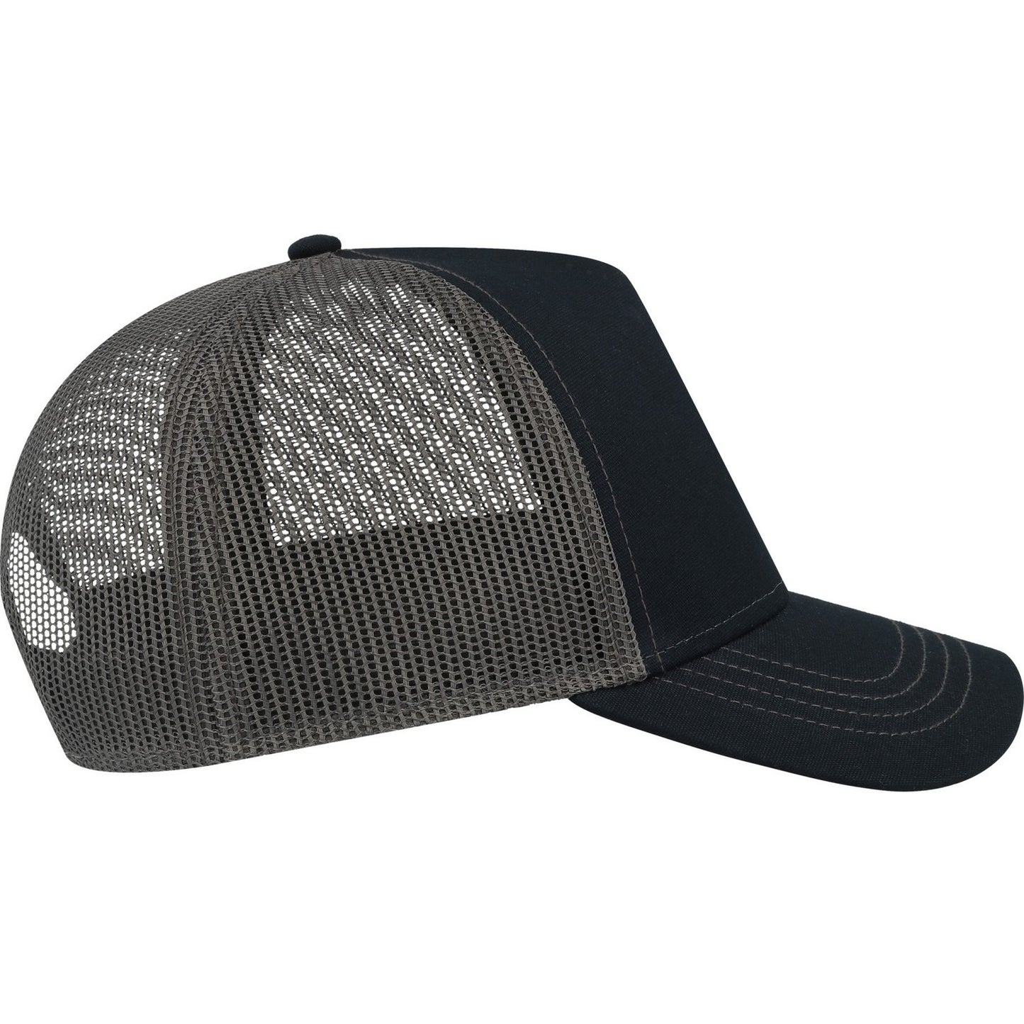 Navy-Dark Grey - Lifestyle - Atlantis Unisex Adult Rapper 5 Panel Canvas Recycled Trucker Cap