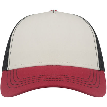 White-Burgundy-Black - Front - Atlantis Unisex Adult Rapper 5 Panel Canvas Recycled Trucker Cap