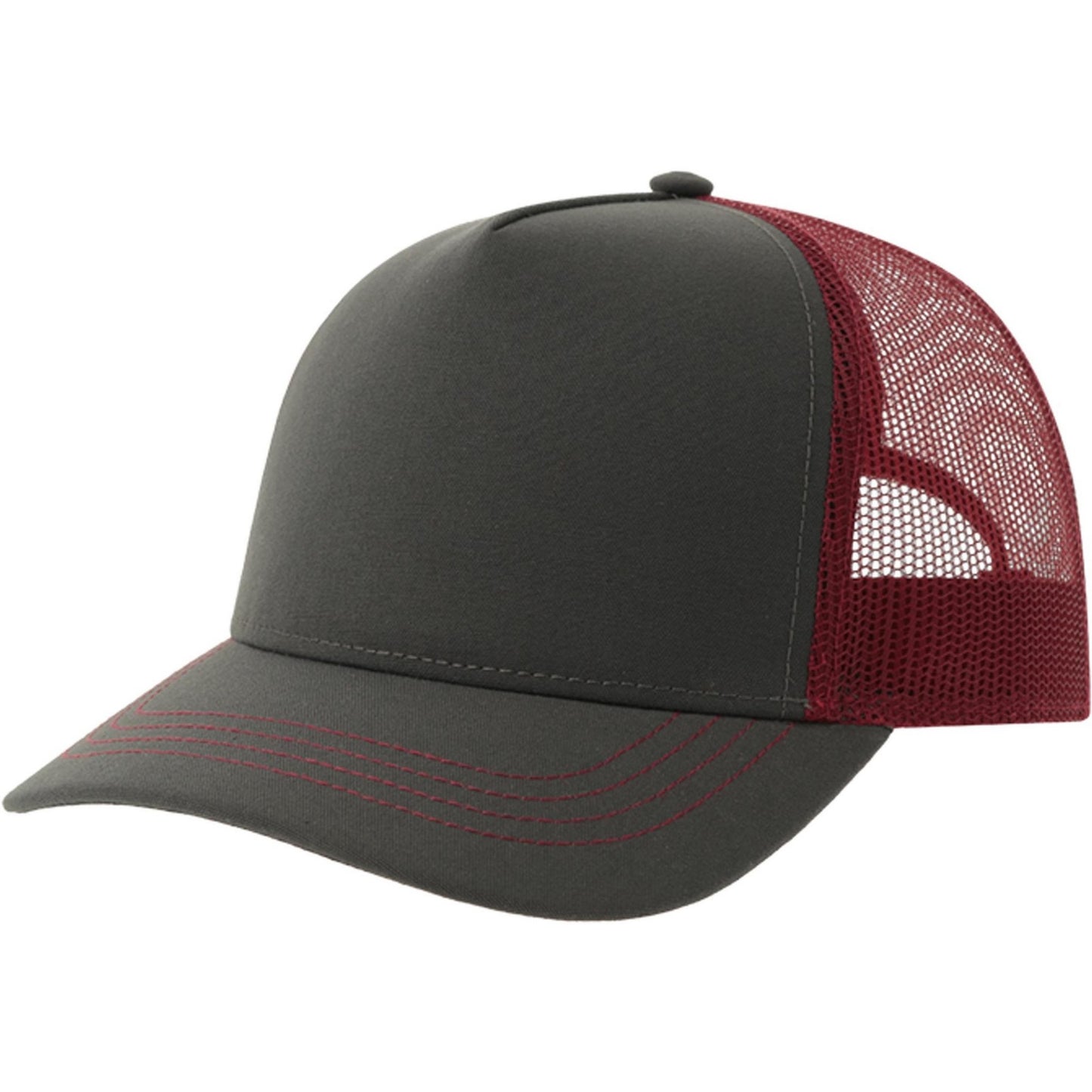 Dark Grey-Burgundy - Front - Atlantis Unisex Adult Rapper 5 Panel Canvas Recycled Trucker Cap