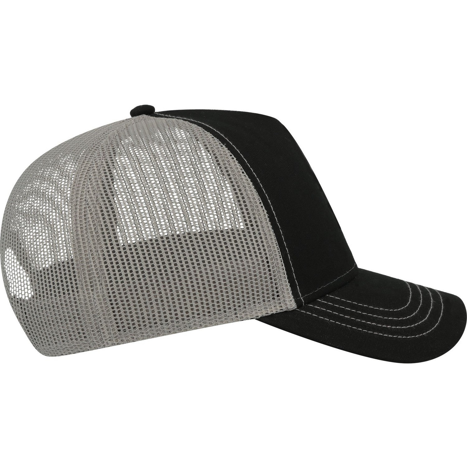 Black-Grey - Lifestyle - Atlantis Unisex Adult Rapper 5 Panel Canvas Recycled Trucker Cap