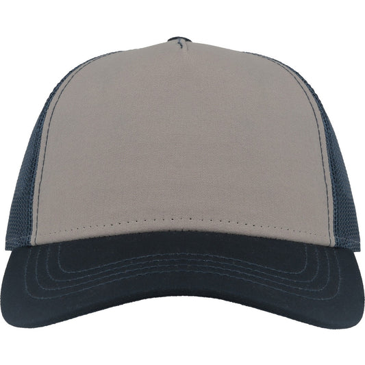 Grey-Navy - Front - Atlantis Unisex Adult Rapper 5 Panel Canvas Recycled Trucker Cap