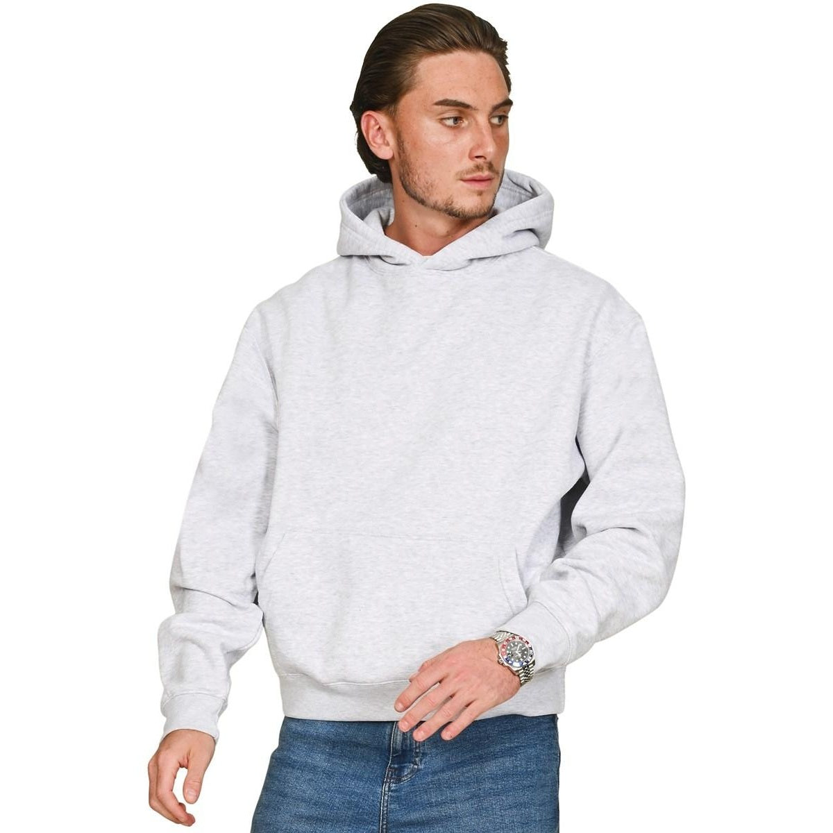 Ash Grey - Front - Casual Classics Mens Boxy Ringspun Cotton Oversized Hoodie