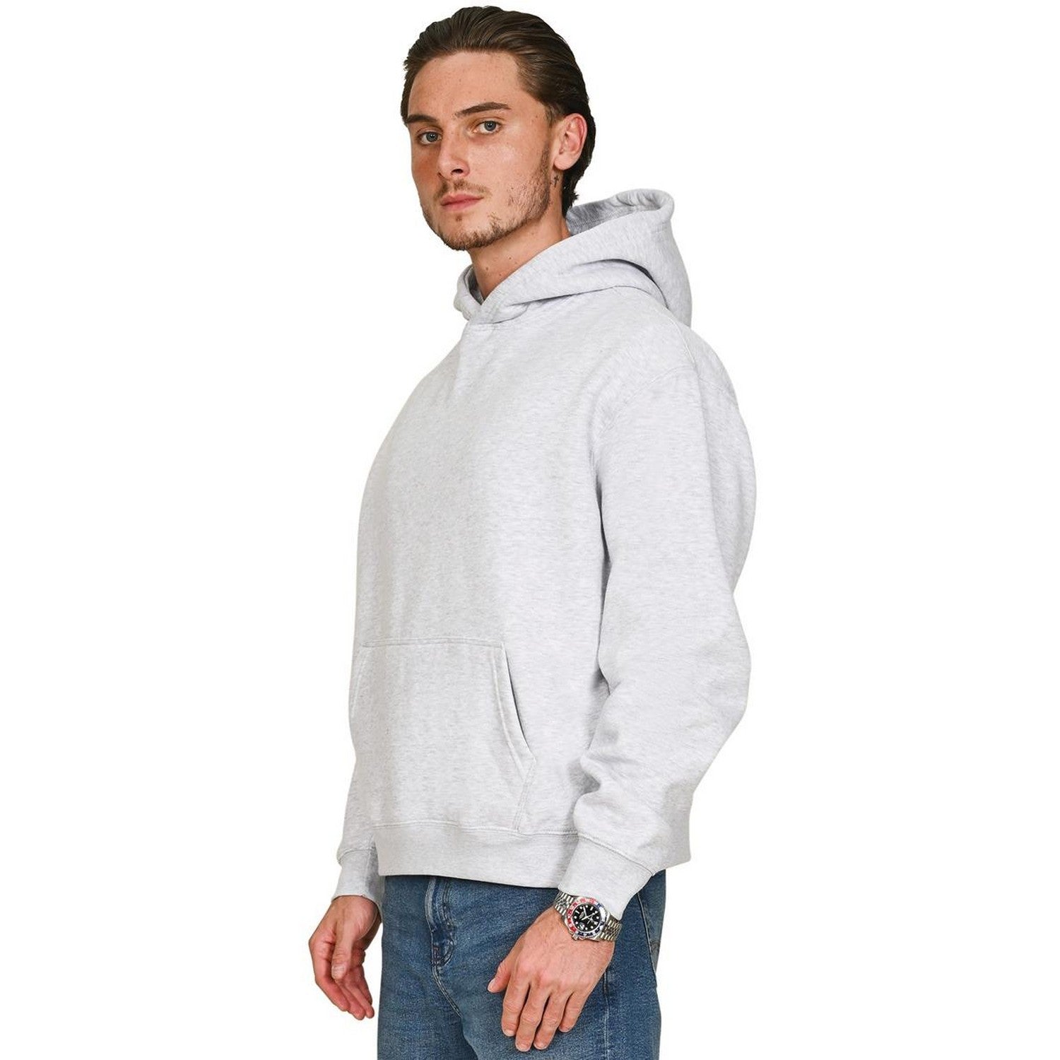 Ash Grey - Side - Casual Classics Mens Boxy Ringspun Cotton Oversized Hoodie