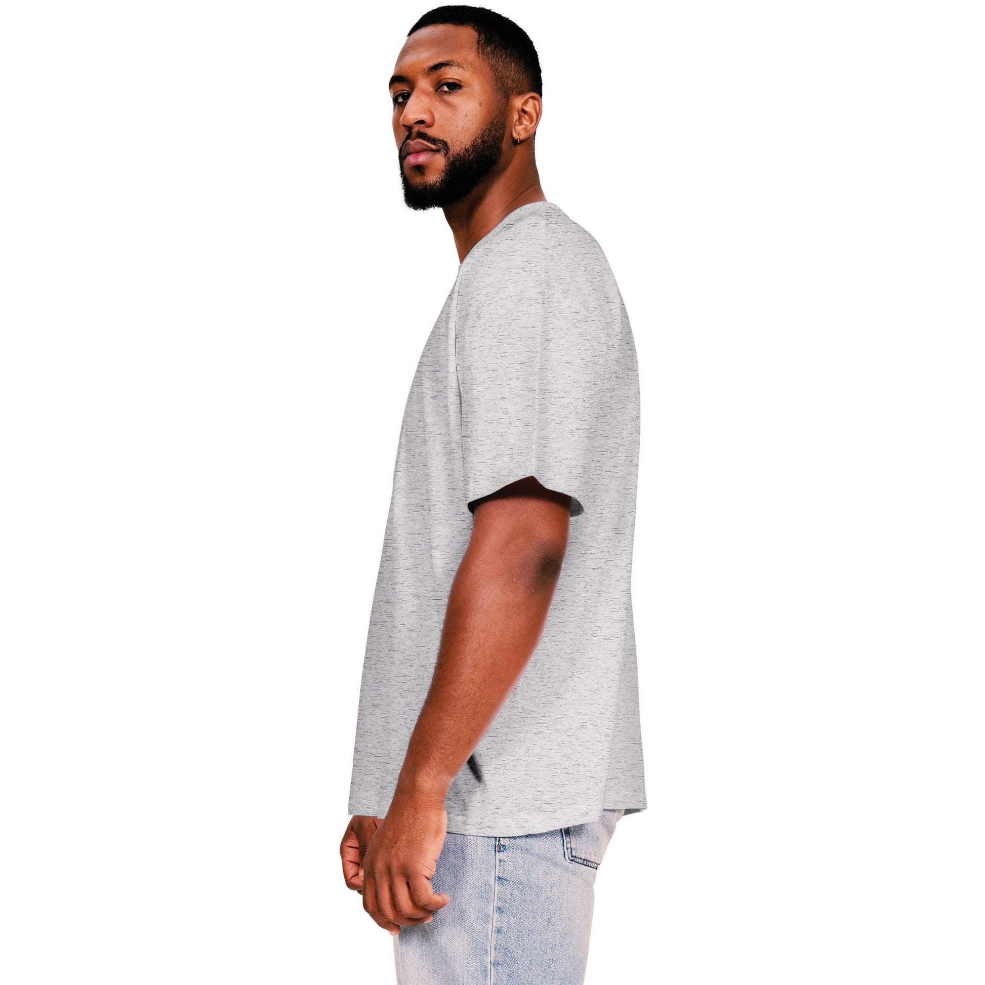 Heather Grey - Side - Casual Classics Mens Core Ringspun Cotton Oversized T-Shirt