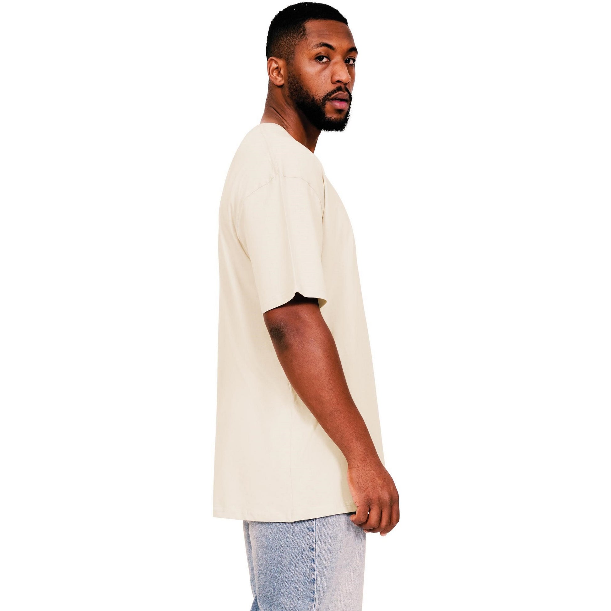 Ecru - Side - Casual Classics Mens Core Ringspun Cotton Tall Oversized T-Shirt