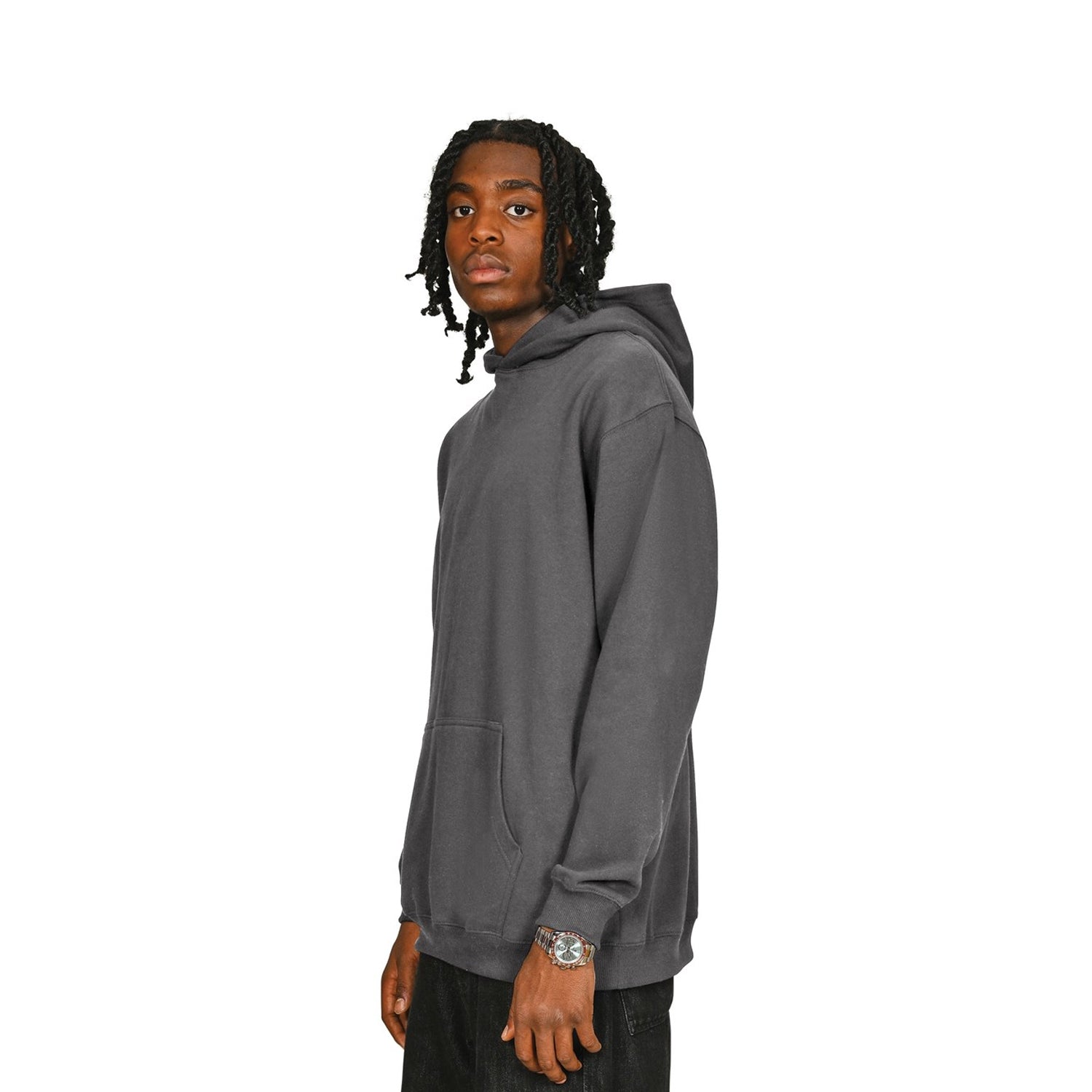 Charcoal - Side - Casual Classics Mens Core Ringspun Cotton Oversized Hoodie