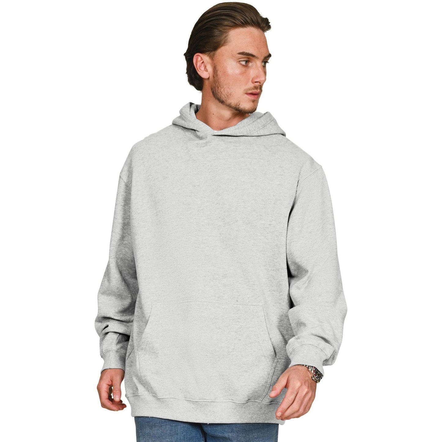 Ash Grey - Front - Casual Classics Mens Core Ringspun Cotton Oversized Hoodie