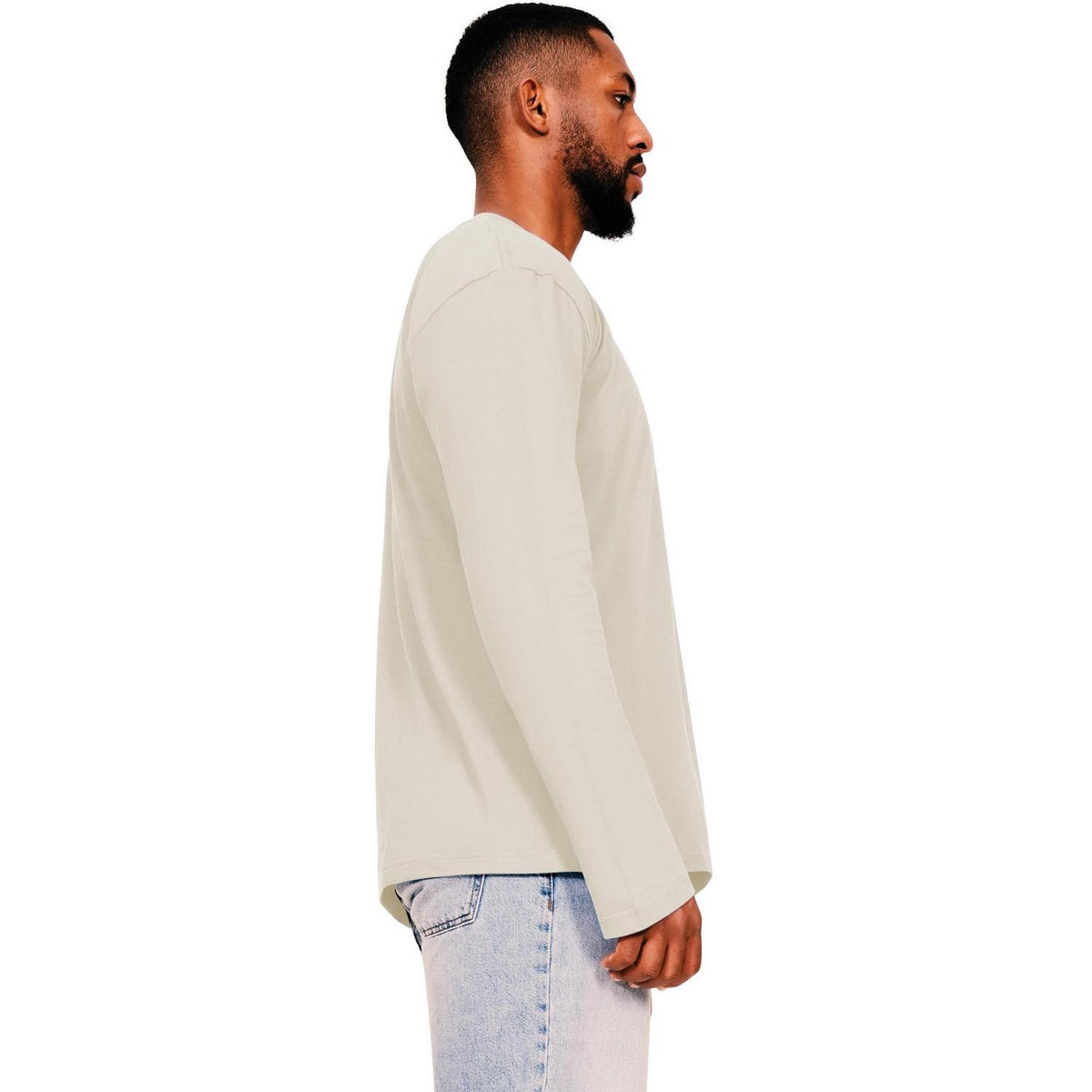 Ecru - Side - Casual Classic Mens Ringspun Cotton Long-Sleeved T-Shirt