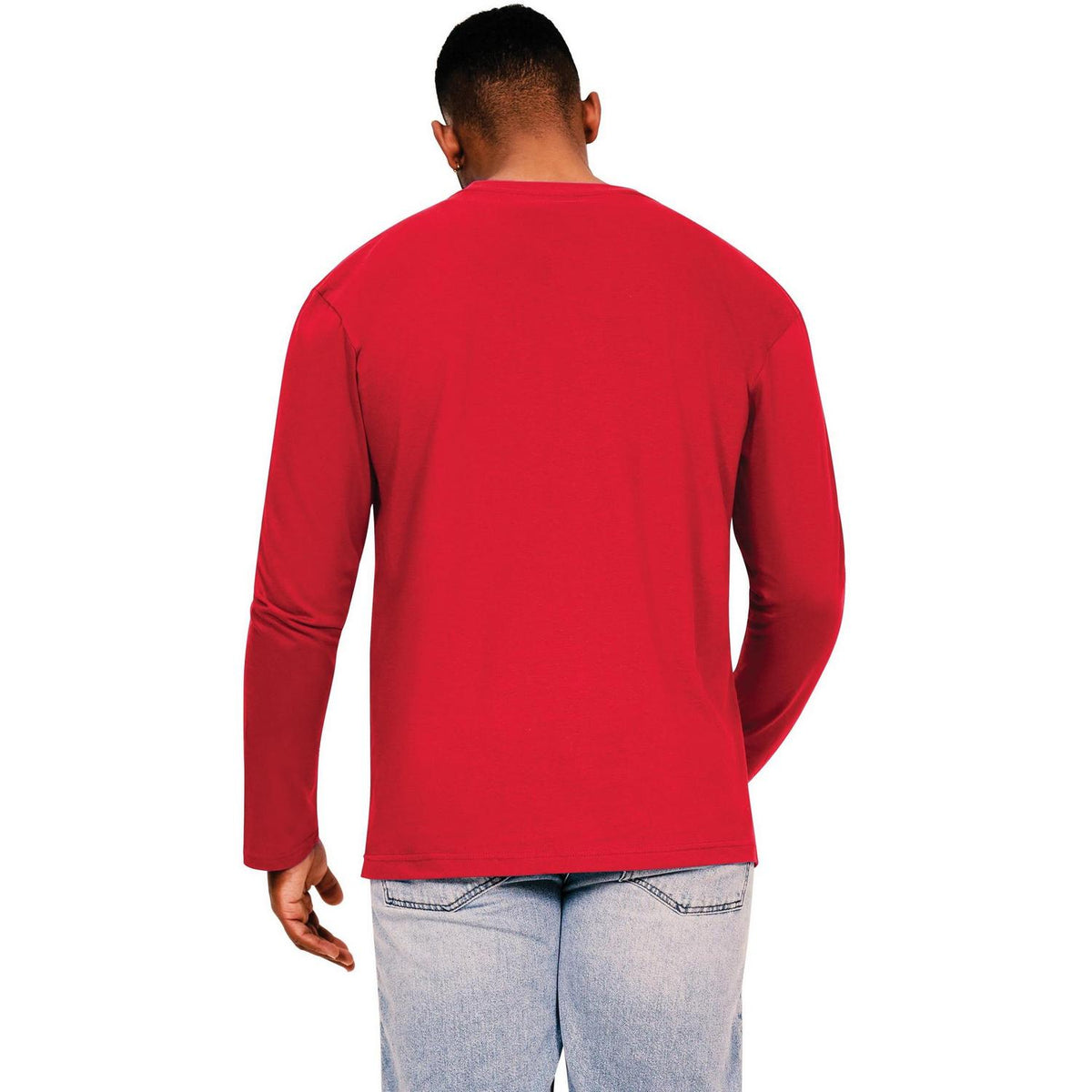 Red - Back - Casual Classic Mens Ringspun Cotton Long-Sleeved T-Shirt