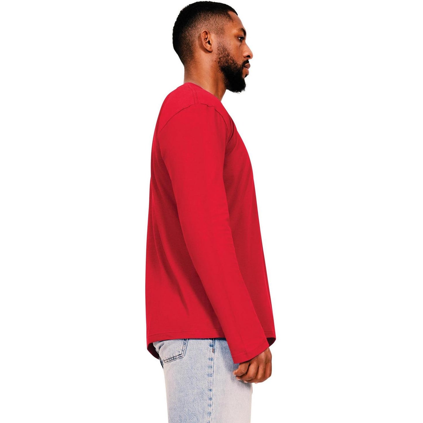 Red - Side - Casual Classic Mens Ringspun Cotton Long-Sleeved T-Shirt
