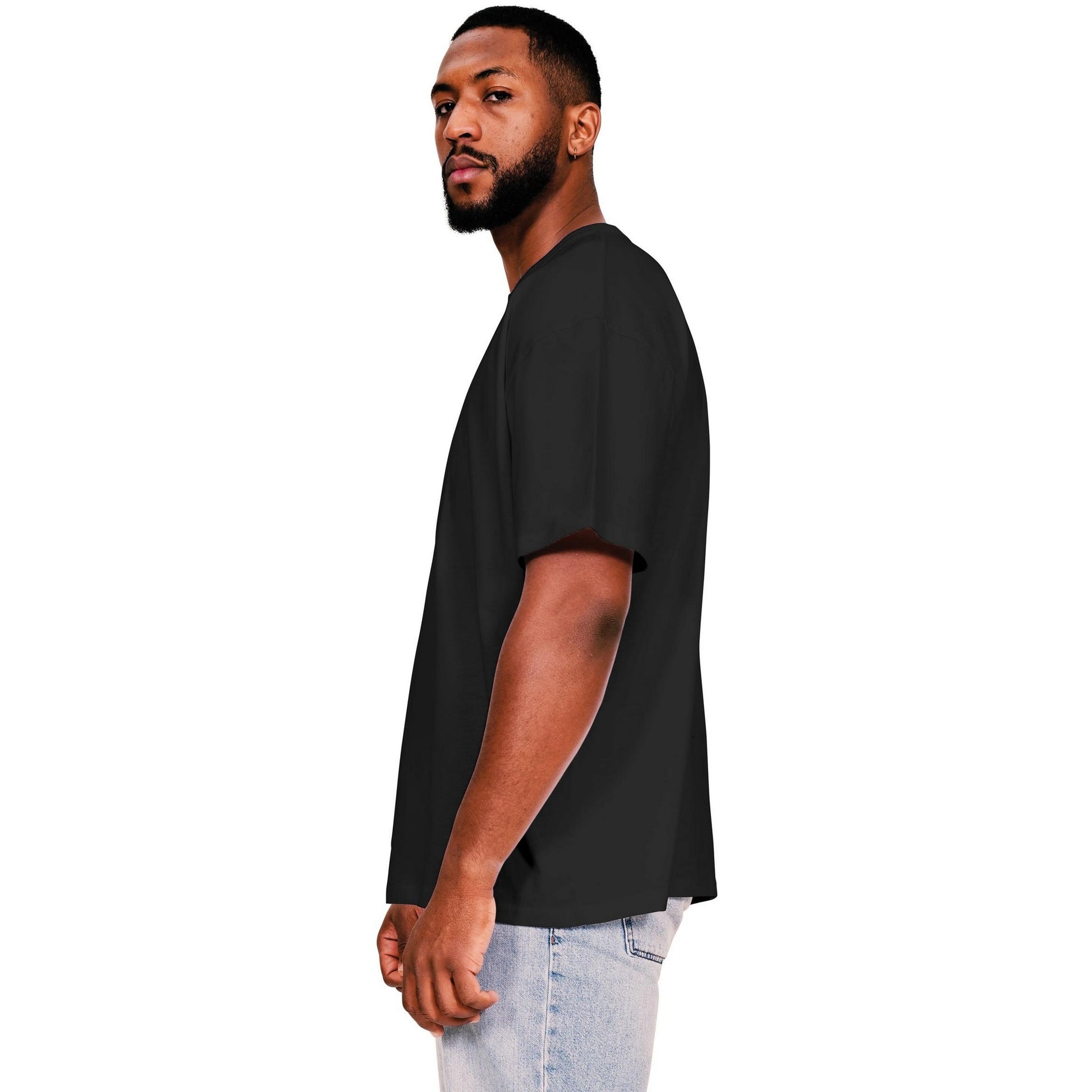 Black - Side - Casual Classics Mens Core Ringspun Cotton Oversized T-Shirt